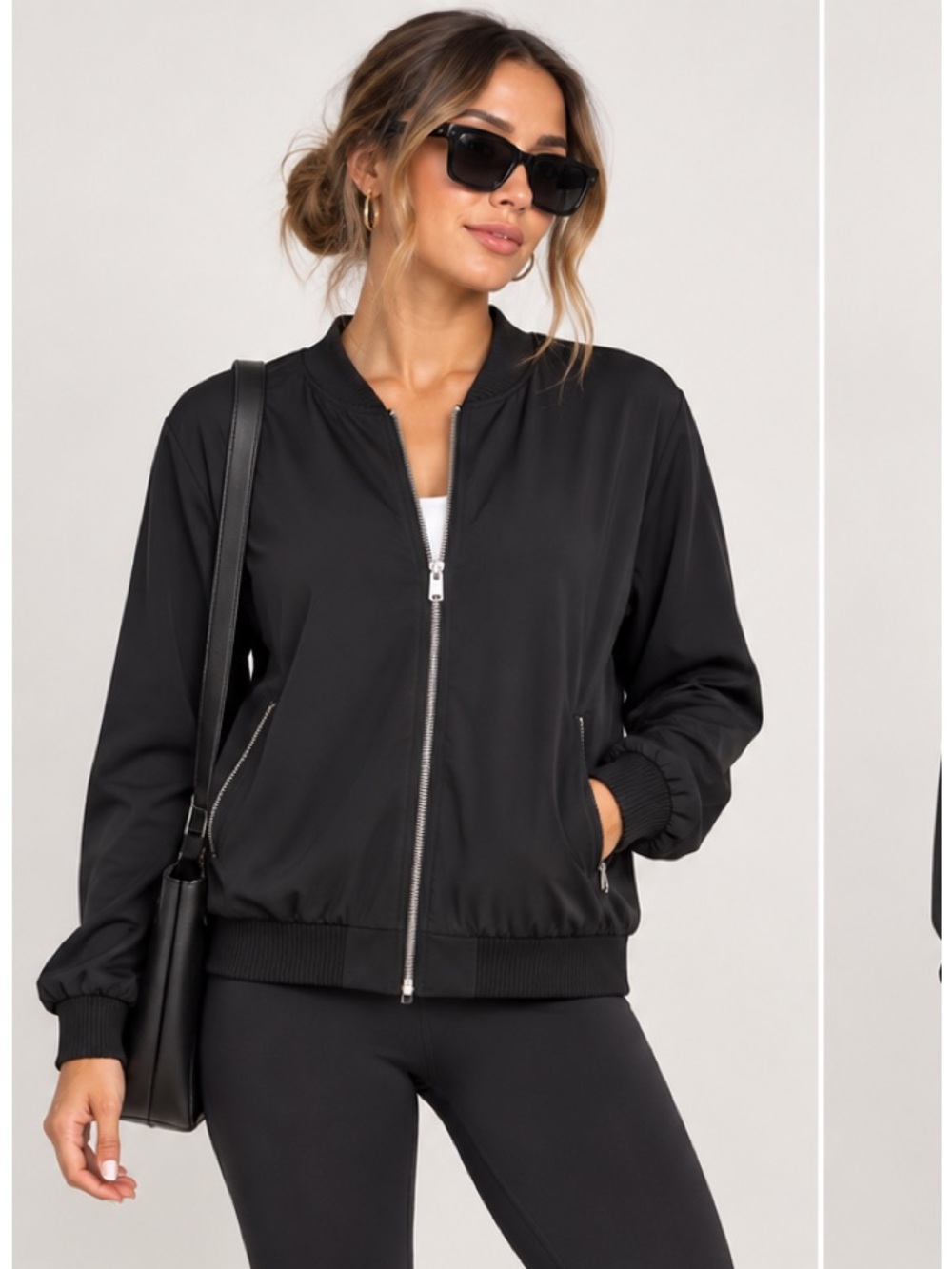 Babaton Black Bomber Zip Up Minimalist Athleisure Sporty Casual Jacket Medium